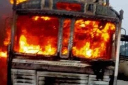 fire to illegal wood laden truck and bike