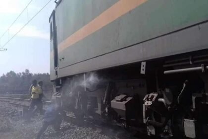 goods train engine caught fire