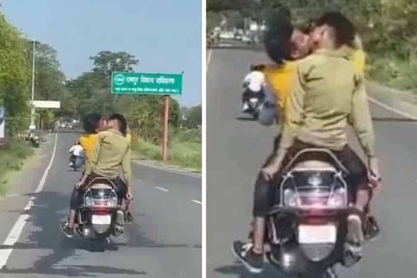 romancing on a moving scooty