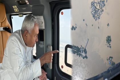 CM Nitish Kumar on an aerial survey to take stock of floods in Bihar