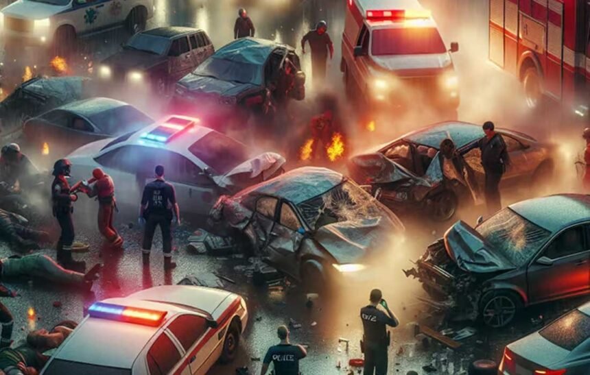 Accident in Danua Valley of Hazaribagh, a truck loaded with rice fell into a ditch