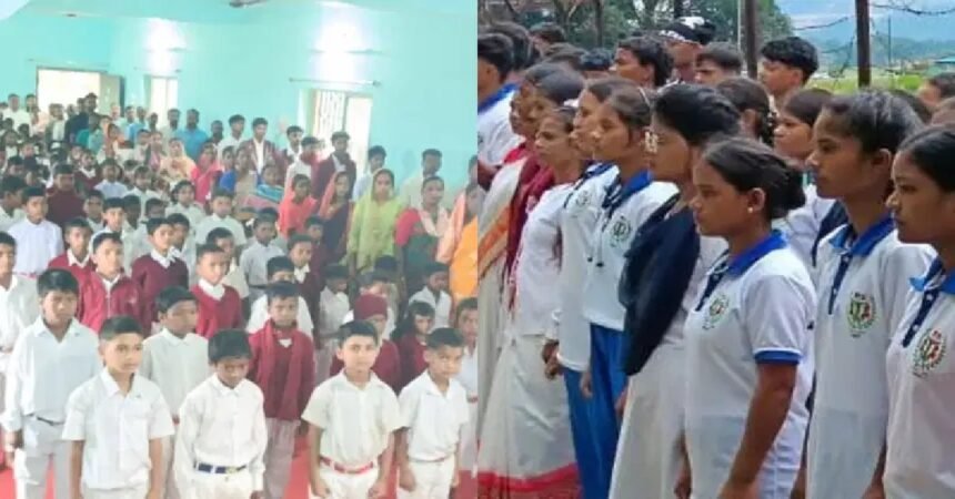 Gumla news, Raydih Gumla, Vande Mataram 150 years, school children singing event, Kepur Panchayat Chuiya Kujur, Jharkhand patriotic event